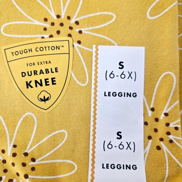 Cat & Jack Girls' Yellow Floral Leggings Size S (6-6X) Durable Knee Tough Cotton - Picture 7 of 9